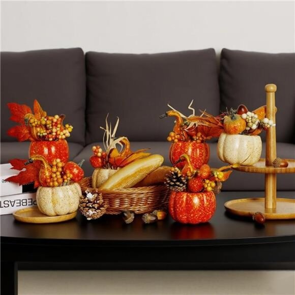 Fall Decorations for Home - Set of 6 Artificial Pumpkin, Berry & Pine Cone - Picture 5 of 7